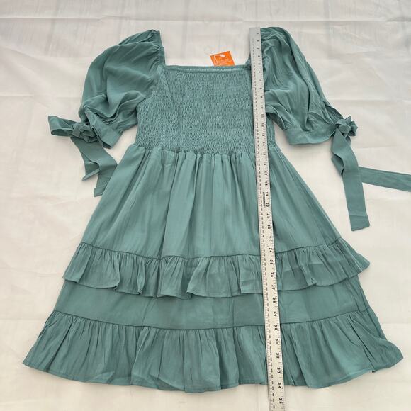 Women’s baby Doll light Green Short Sleeve Square Neck Dress Size S - Picture 5 of 10